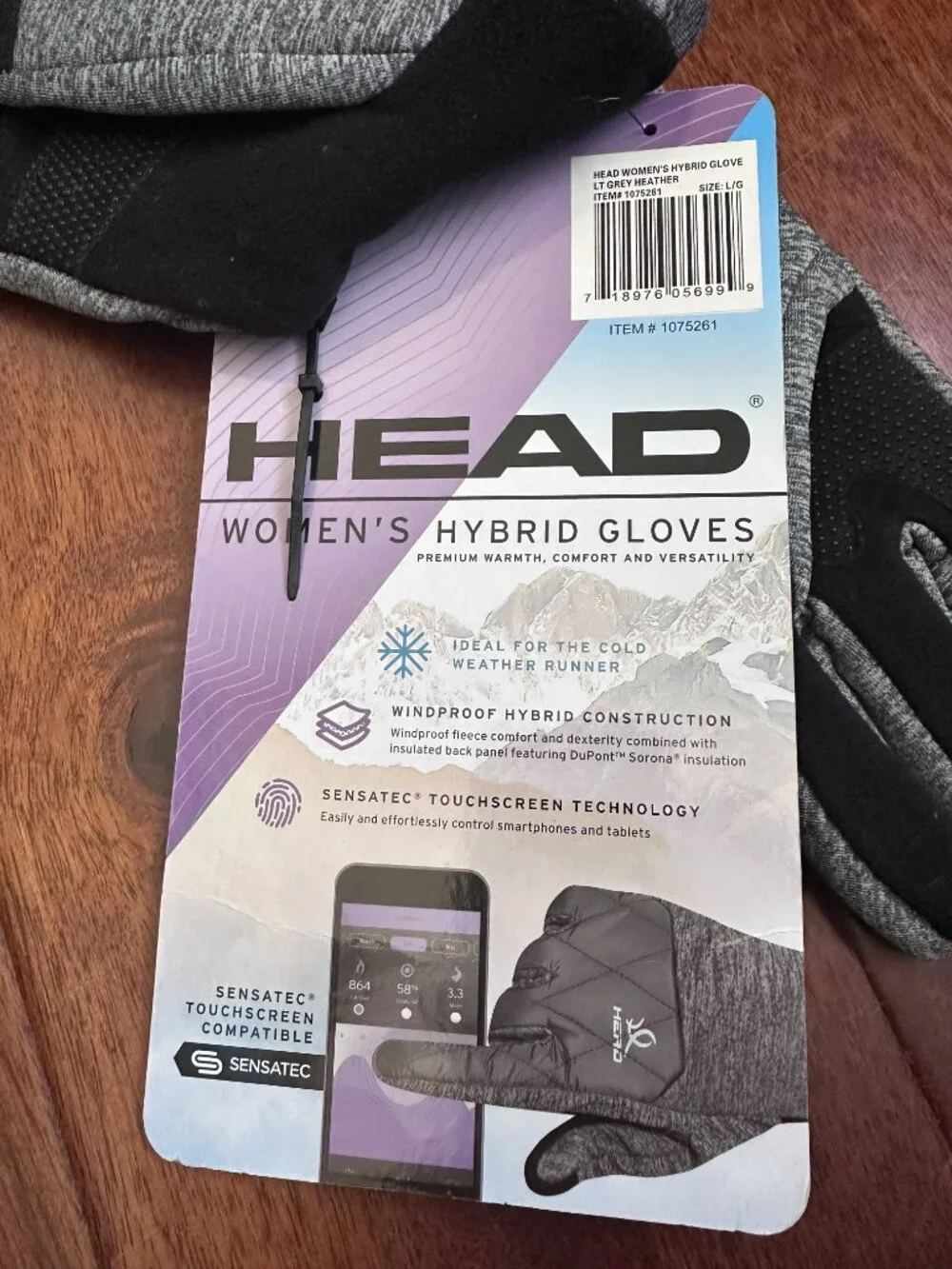 HEAD Women’s Large Windproof Hybrid Gloves Gray Sensatec Touchscreen for Phones